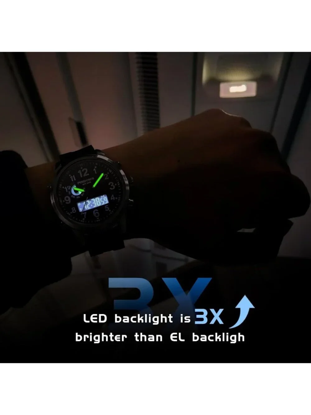 Men's Black Green Analog Waterproof Military Multifunctional LED Digital Watch